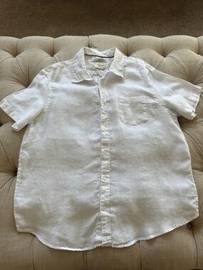Thom Aaron Men's Casual Short-Sleeve Button-Down Linen Shirt — White